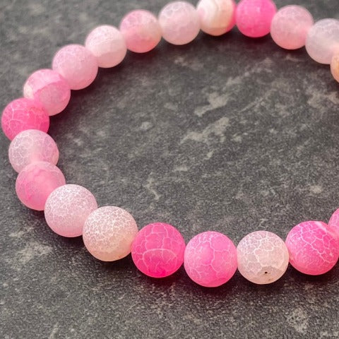 Pink Agate Crystal Stretch Bracelet