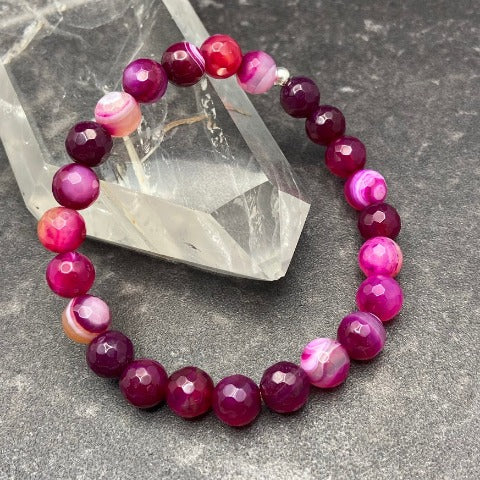 Pink Agate Crystal Stretch Bracelet