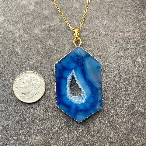 Blue Agate Hexagon Necklace