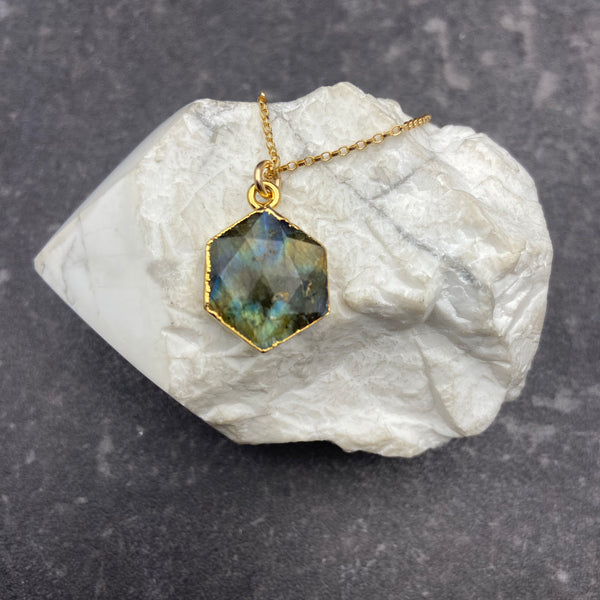 Labradorite Gold Leaf Necklace