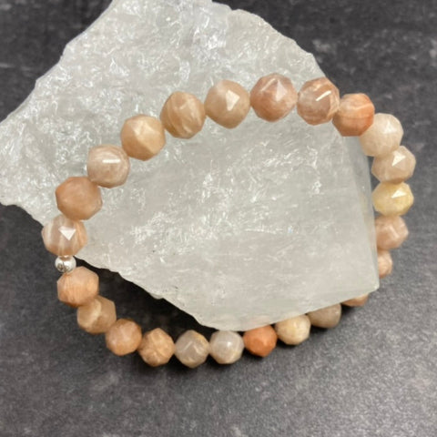 Peach Moonstone Crystal Stretch Bracelet