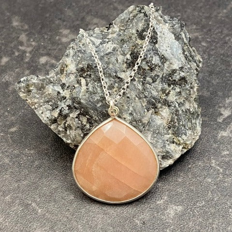 Peach Moonstone Rounded Teardrop Necklace