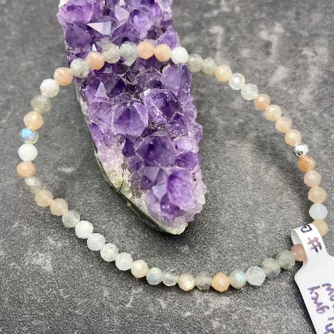 Peach, Gray, and Rainbow Moonstone Crystal Stretch Bracelet