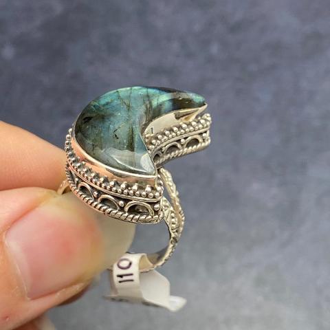 Labradorite Crescent Moon Ring