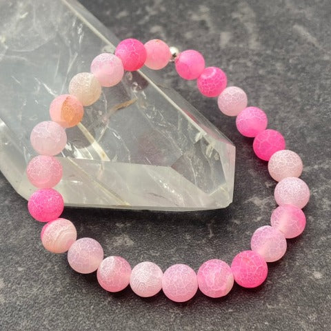 Pink Agate Crystal Stretch Bracelet