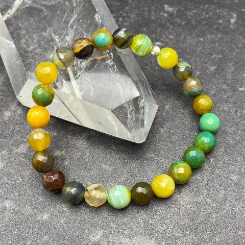 Green & Yellow Agate Crystal Stretch Bracelet
