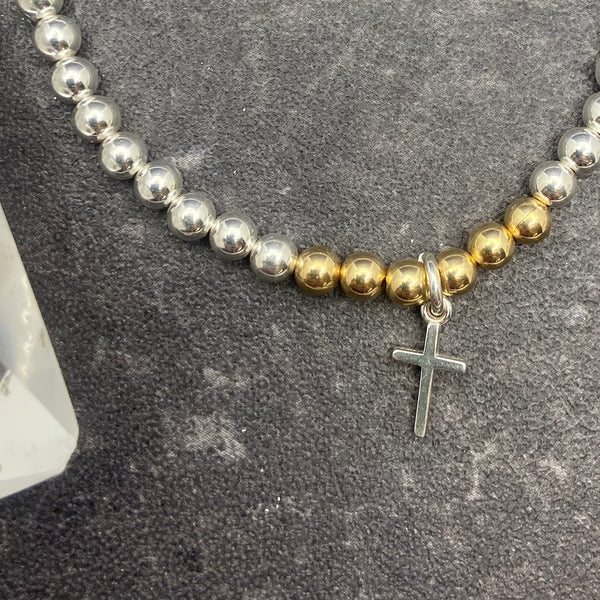 Sterling Silver Beaded Bracelet with Cross
