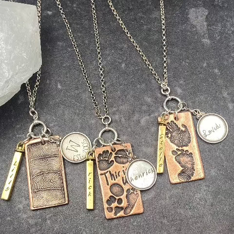 Copper Rectangle Necklace with Charms