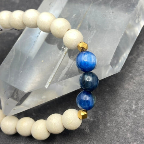 Blue Tigers Eye & Wood Crystal Stretch Bracelet