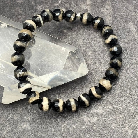 Black and White Tibetan Agate Crystal Stretch Bracelet