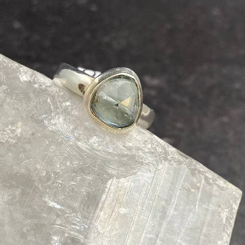 Blue Topaz Rose Cut Triangle Ring