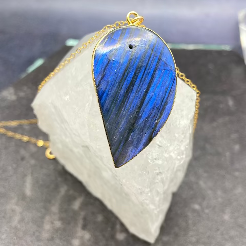 Labradorite Large Pointed Teardrop Necklace