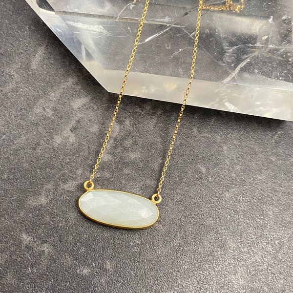 White Moonstone Crystal Necklace - Oval