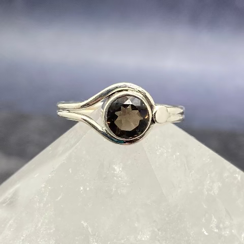 Round Double Band Smokey Quartz Ring