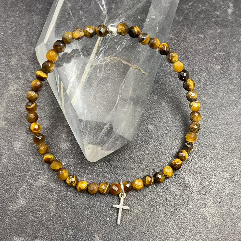 Tigers Eye Crystal Stretch Bracelet with Cross Charm