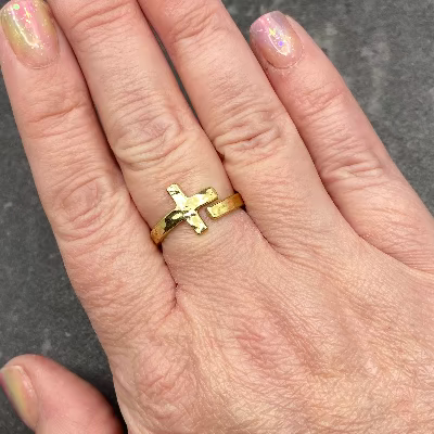 Adjustable Hammered Cross Ring