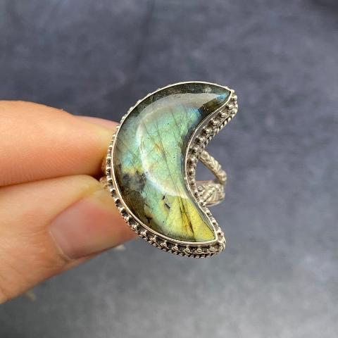 Labradorite Crescent Moon Ring