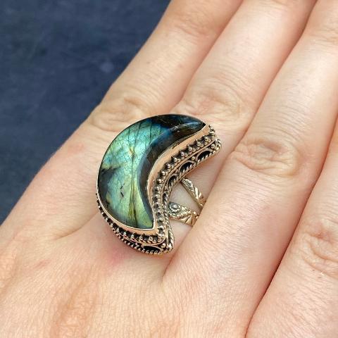 Labradorite Crescent Moon Ring