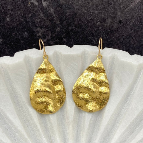 Textured Teardrop Gold Earrings