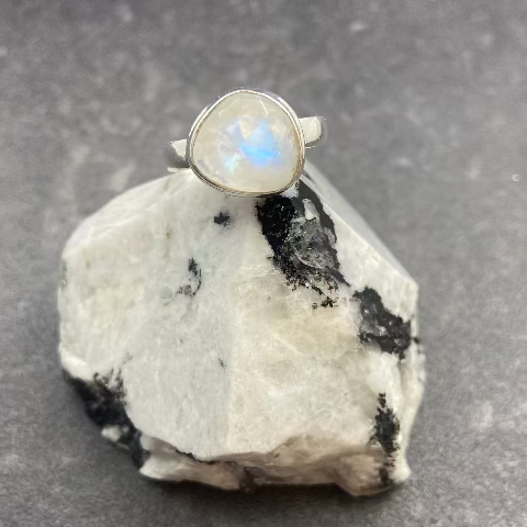 Rainbow Moonstone Rose Cut Ring