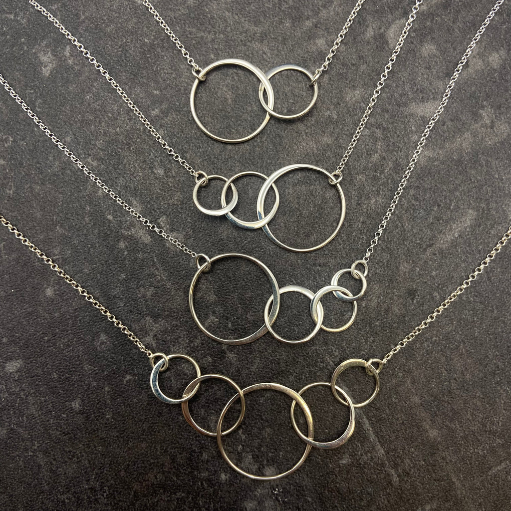 Sterling Silver Interlocking Rings Necklace - 2, 3, 4, or 5 links
