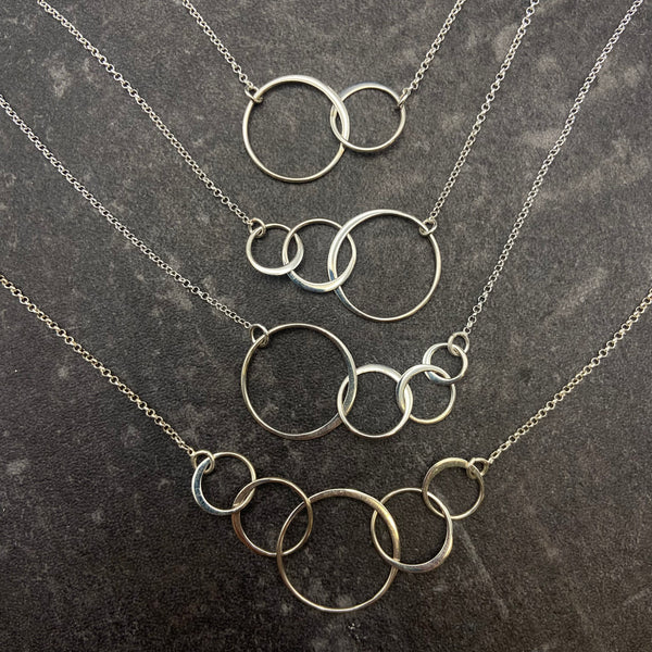 Sterling Silver Interlocking Rings Necklace - 2, 3, 4, or 5 links