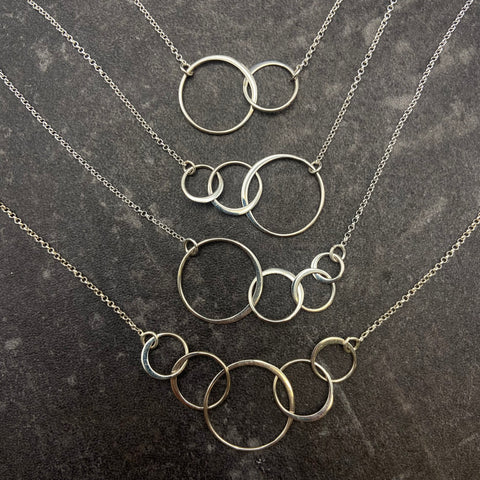 Sterling Silver Interlocking Rings Necklace - 2, 3, 4, or 5 links