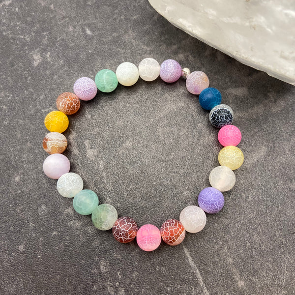 Matte Crackle Multi Agate Crystal Bracelet