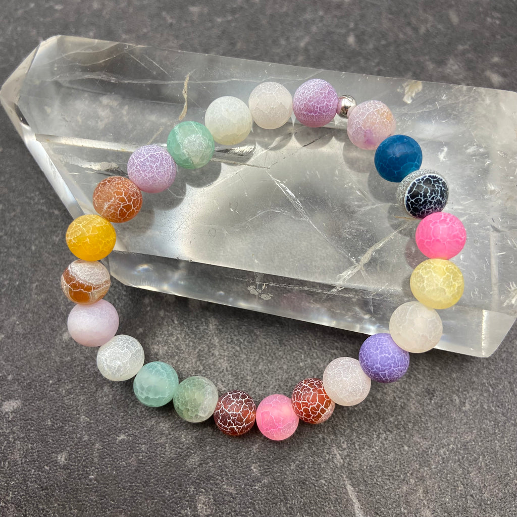 Matte Crackle Multi Agate Crystal Bracelet
