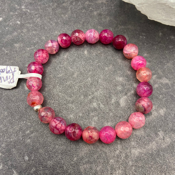 Pink Agate Crystal Stretch Bracelet