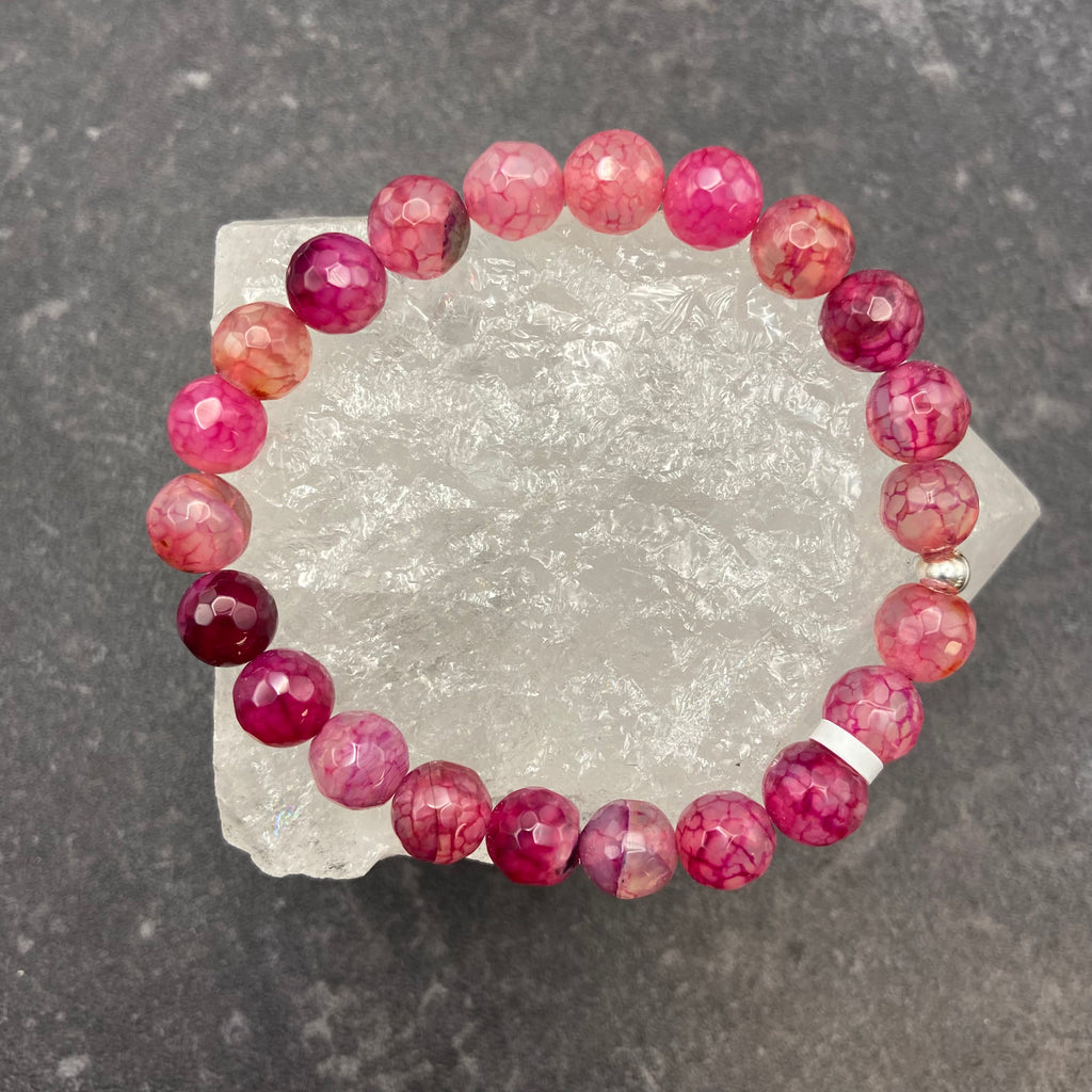 Pink Agate Crystal Stretch Bracelet