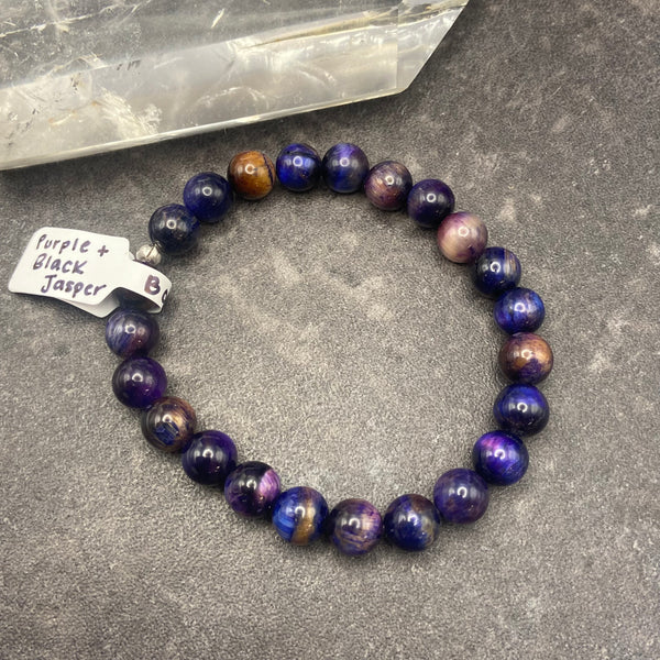 Purple and Black Jasper Crystal Stretch Bracelet