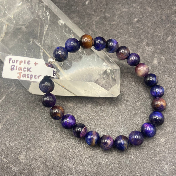 Purple and Black Jasper Crystal Stretch Bracelet