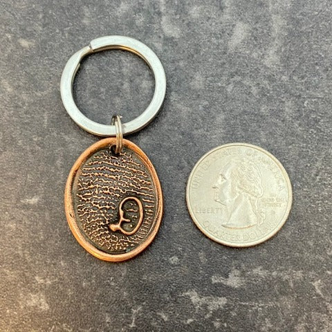 Copper Oval Keychain With Fingerprint & Handwriting