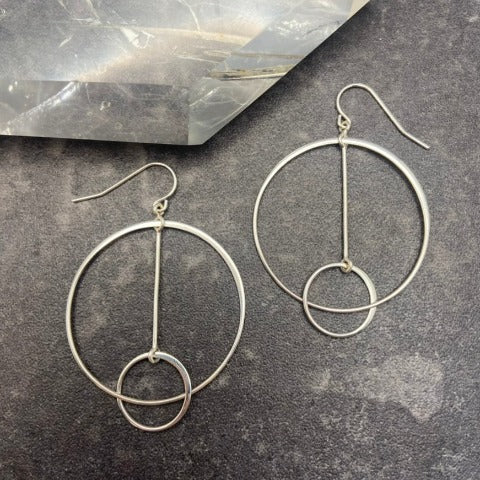 Silver Geometric Floating Circles Hoop Earrings