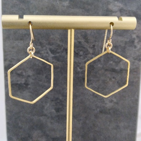 Brass Hexagon Earrings