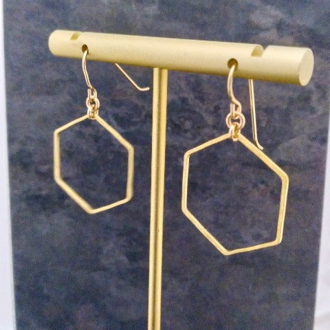 Brass Hexagon Earrings
