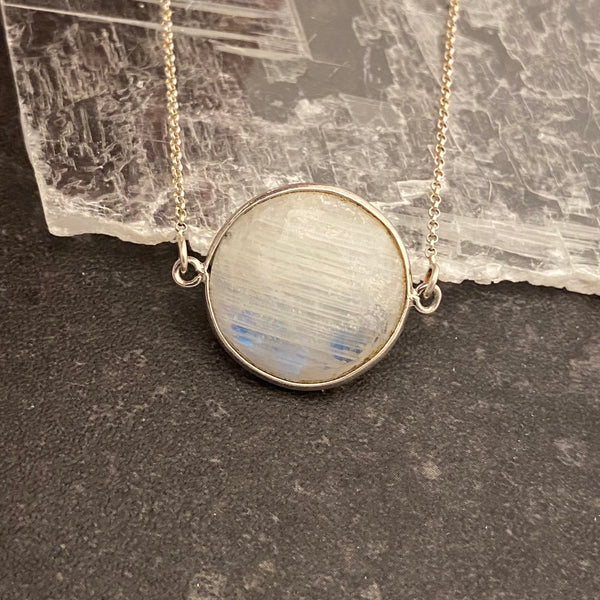 Rainbow Moonstone Sideways Circle Necklace