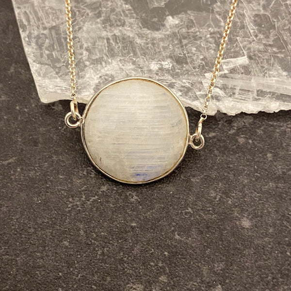 Rainbow Moonstone Sideways Circle Necklace