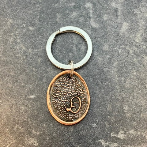 Copper Oval Keychain With Fingerprint & Handwriting