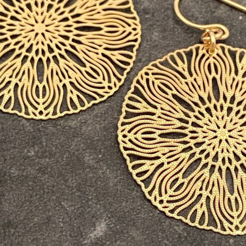 Brass Etched Flower Earrings