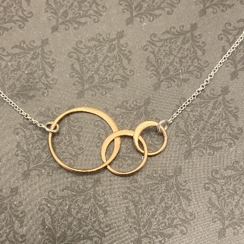 Rose Gold Interlocking Rings on Sterling Chain
