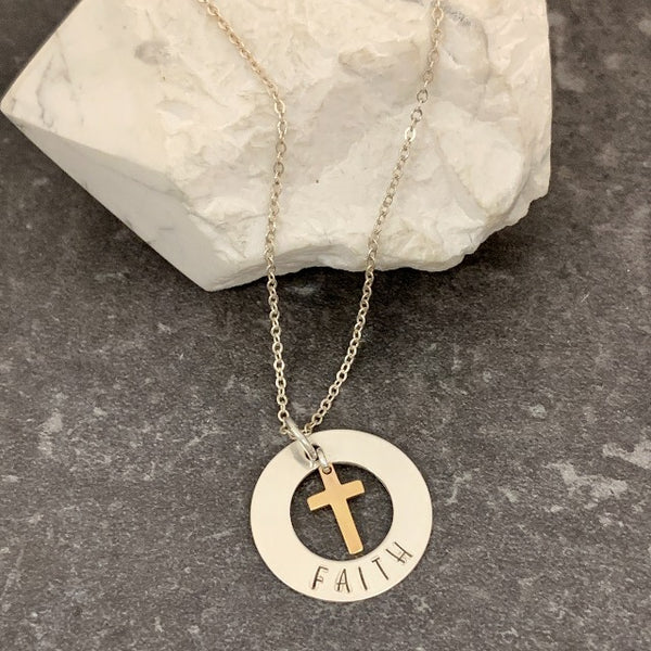 "Faith" & Gold Cross Necklace