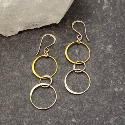 Brass and Silver 3 Ring Earrings
