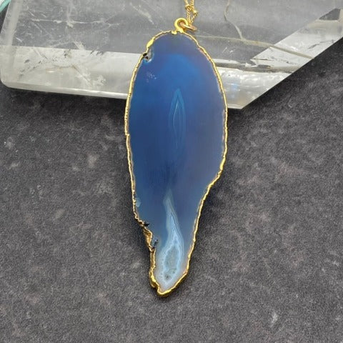*NEW!* Gold Leaf Blue Banded Agate Necklace