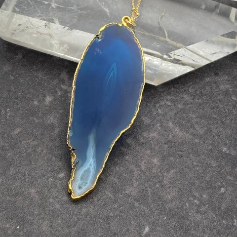 Gold Leaf Blue Banded Agate Necklace