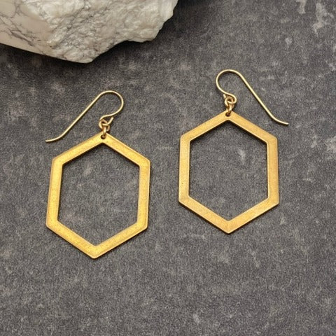 Brass Thick Hexagon Cut-Out Earrings