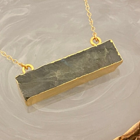 Labradorite Gold Bar Necklace
