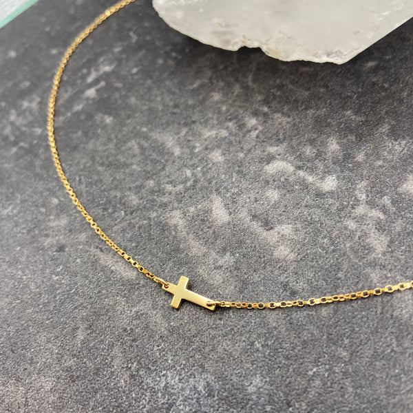 Dainty Gold Sideways Cross Necklace