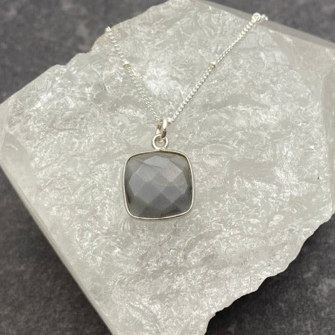 Grey Moonstone Square Necklace